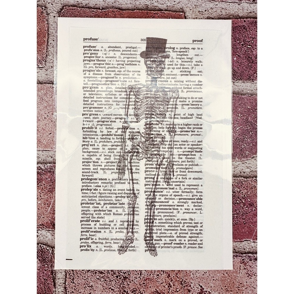 Skeleton Skull Spooky Upcycled Dictionary Art Prints Lot 4 Mini Poster Set‎ OOAK - Picture 7 of 14